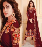 Shilpa Shetty Maroon Georgette Embroidery Churidar Salwar Kameez (DMS02)
