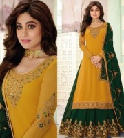 Shamita Shetty Georgette Embroidered Lehenga Pattern Gharara Suit (DY09)